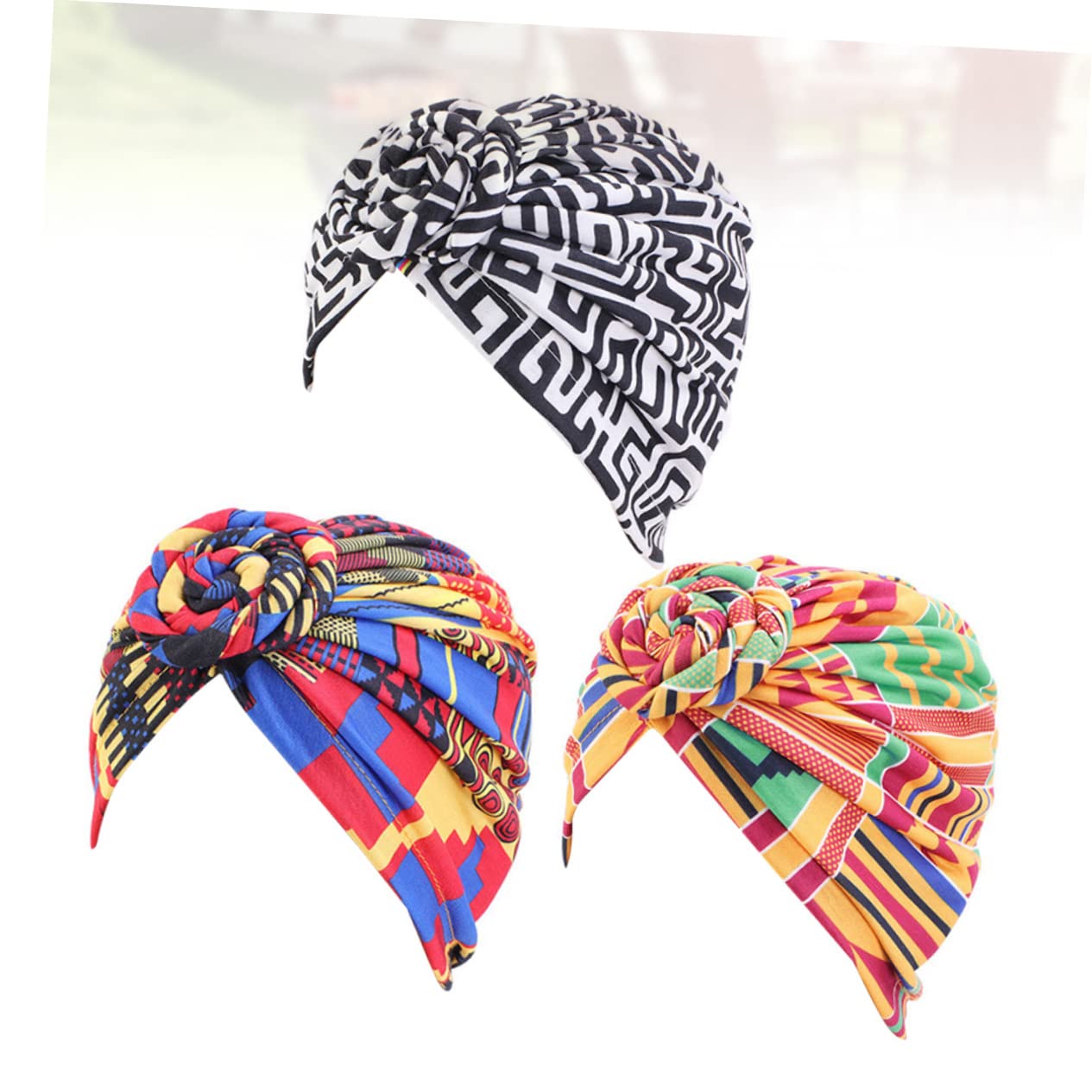 GALPADA 9pièces Turbano Femme Avec Imprimé Floral Boho Écharpe à Nœud Style Noir Et Blanc Vert Accessoire Et Confortable