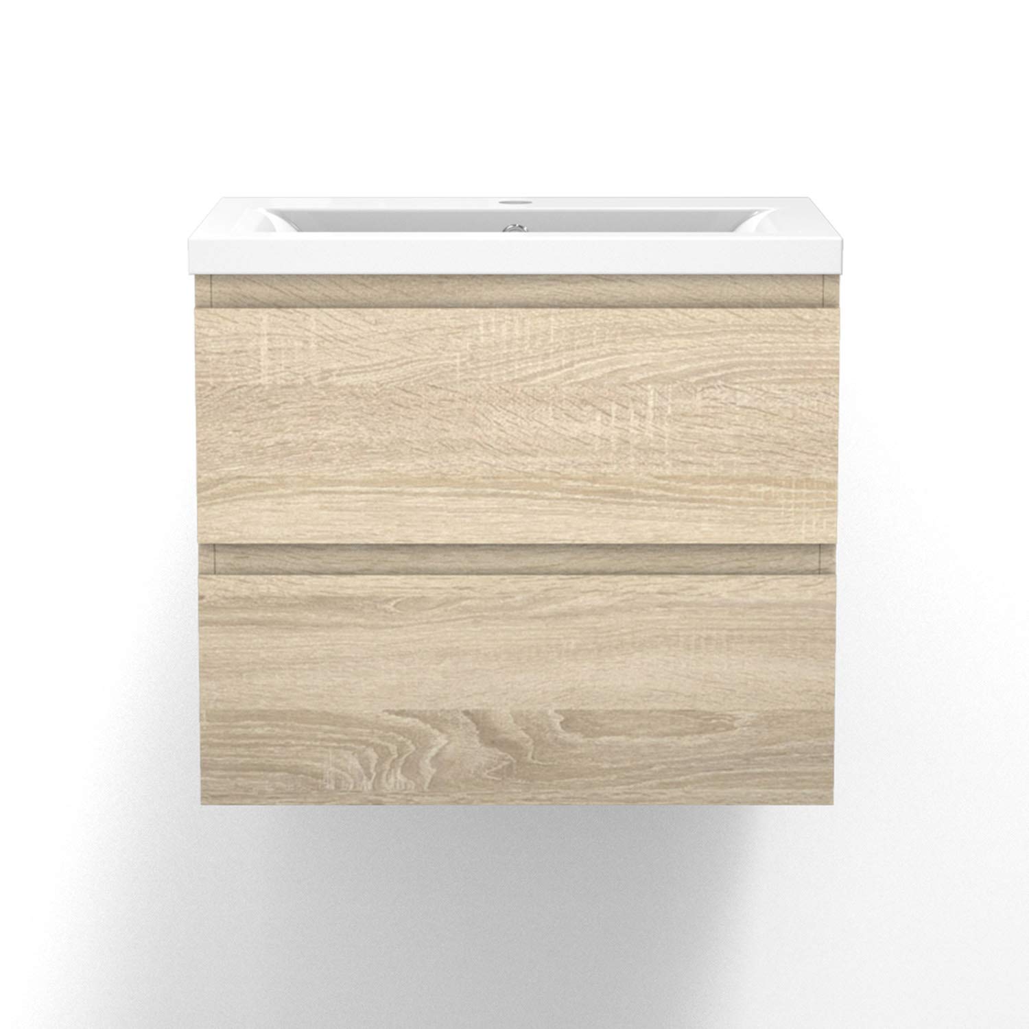 Meuble Sous Vasque Salle De Bain Suspendu - Blanc Et Bois Clair - 50 Cm - AICA