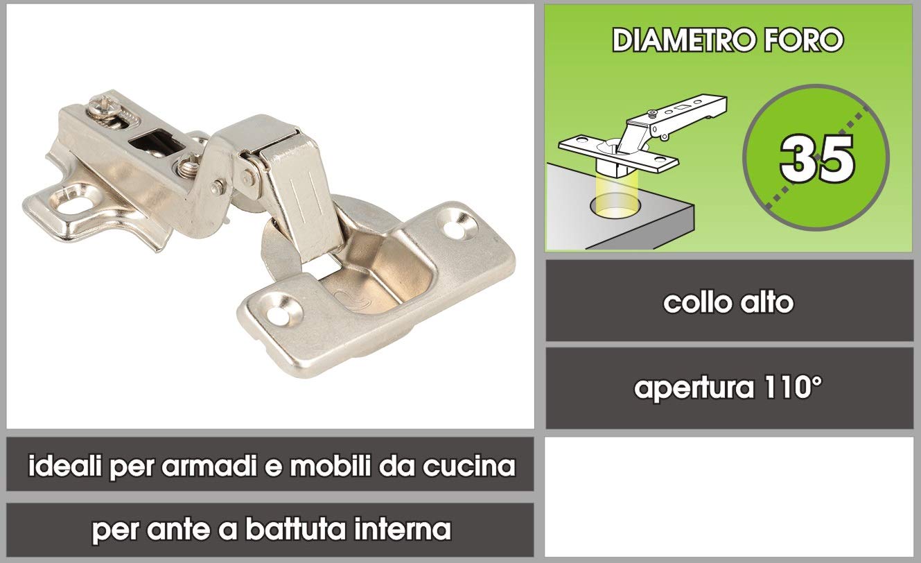 R09055 - Bisagras (apertura 110°, diámetro 35, cuello alto, 2 unidades)