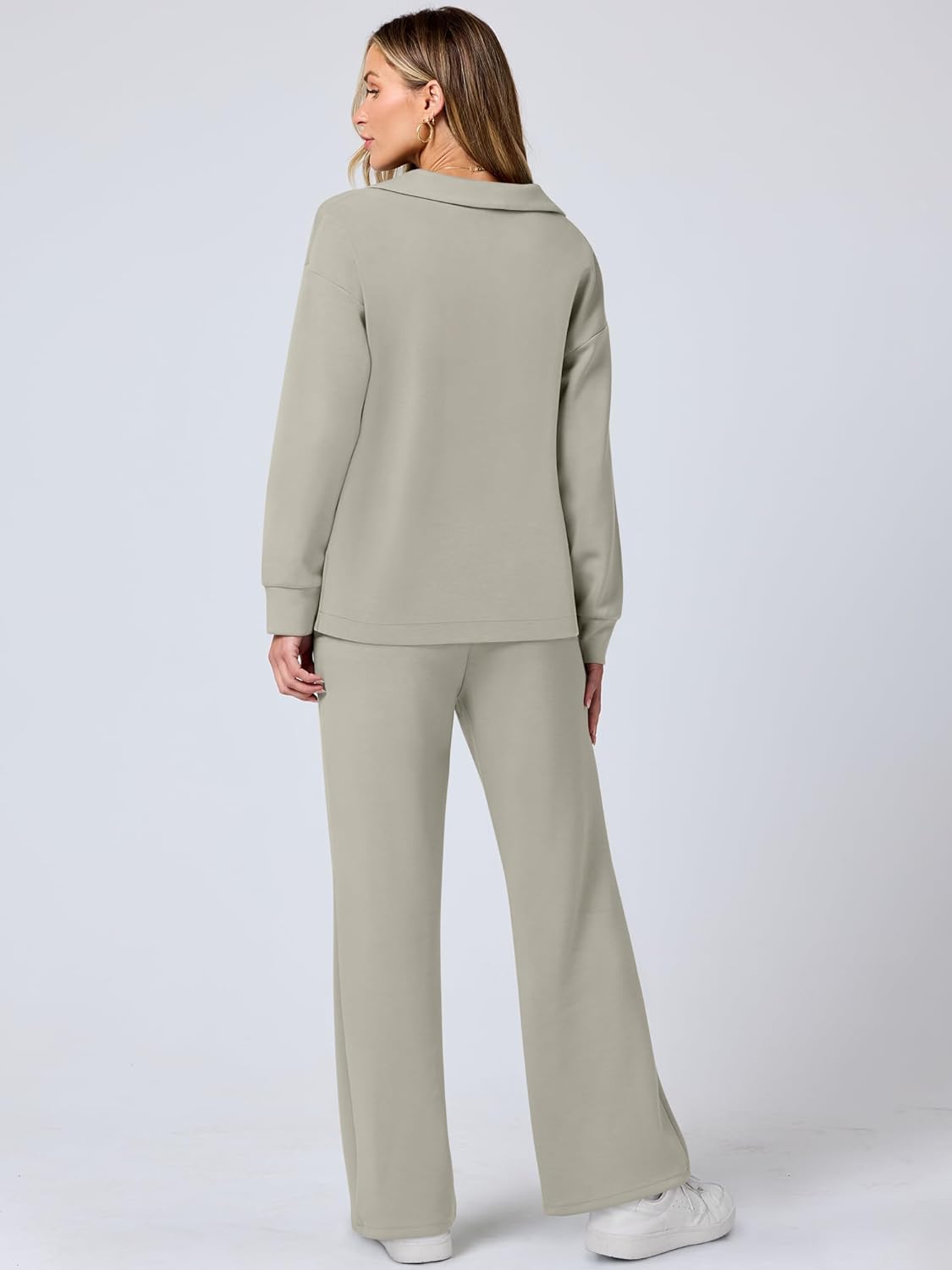 ANRABESS Women's 2 Piece Outfits Lounge Sets Casual Long Sleeve Sweatsuits Polo Top Wide Leg Pants Fall Sweat Matching Sets - Image 5