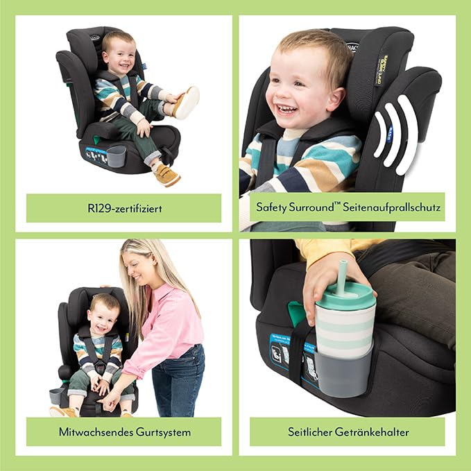 Graco Eldura™ R129 Kindersitz, Autositz vorwärtsgerichtet ab 15 Monaten bis ca. 12 Jahre (76-150 cm), Seitenaufprallschutz, schwarz, Midnight