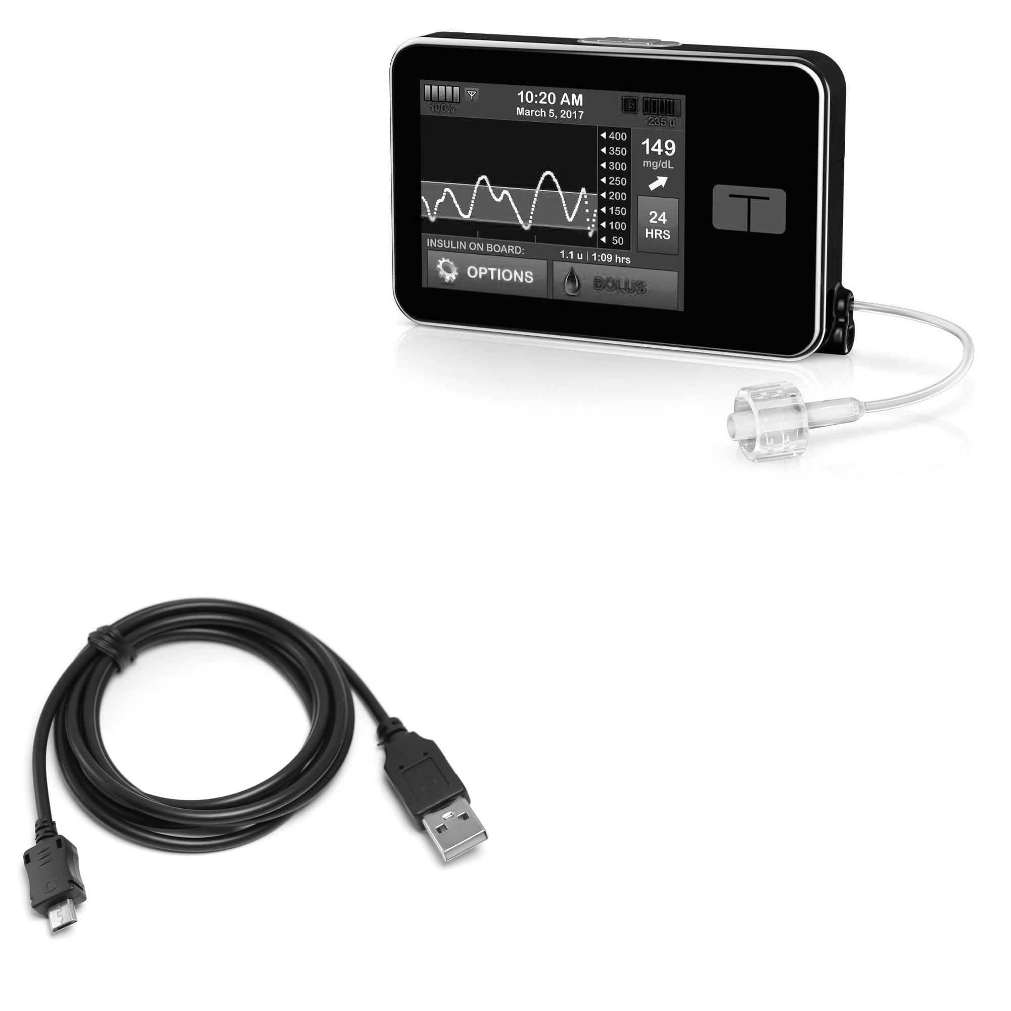 BoxWave Cable Compatible with Tandem t:Slim X2 Insulin Pump - DirectSync Cable, Durable Charge and Sync Cable