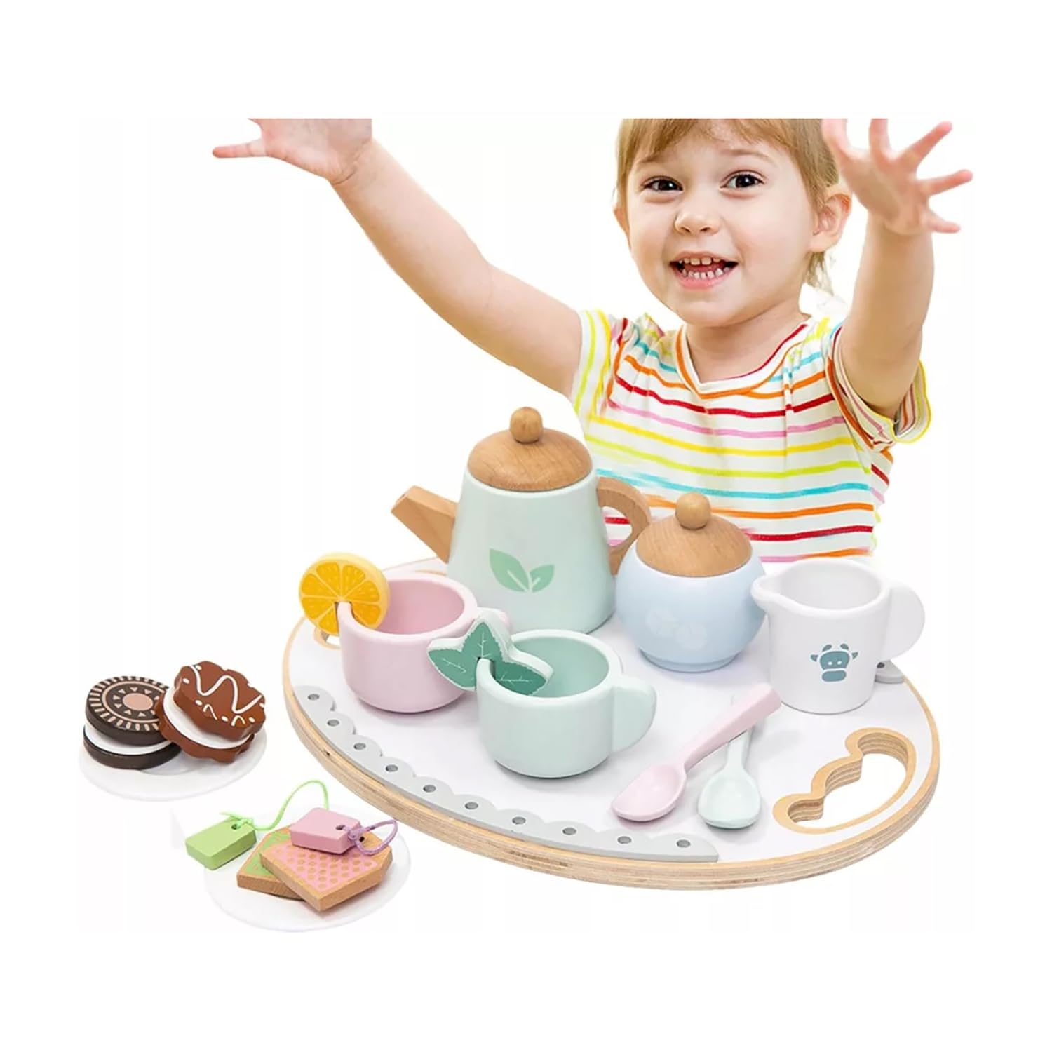 GIODICART Wooden Tea Set for Symbolic Play