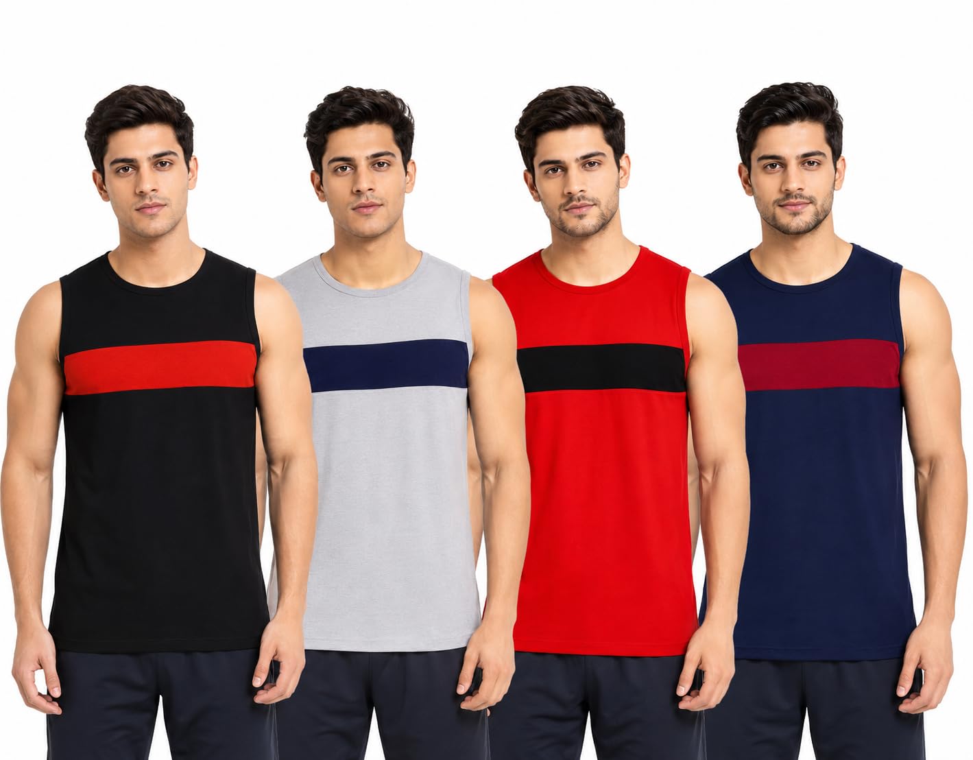 drako Men's 015 Gym Vest 100% Cotton Multicolour Pack of 4-picture-15