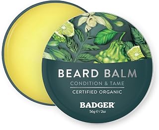 Badger Organic Beard Balm 2oz - Best Natural Leave-In Conditioner for Styling, Softening & Moisturizing Men's Beard & Mustache