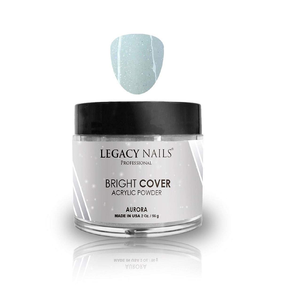 Legacy Nails Professional Bright Cover Full Coverage Color, AURORA Acrylic Powder 2 oz Shimmer, Shine for Overlay Nail Extensions