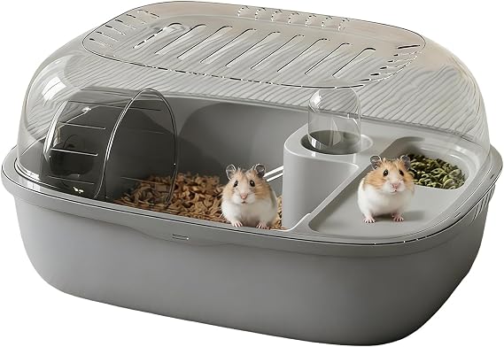 Hamster Cage - 2-Tier Small Animal House with Exercise Wheel - Clear Pet Mice House - for Indoor Home Outdoor Travel Apartment