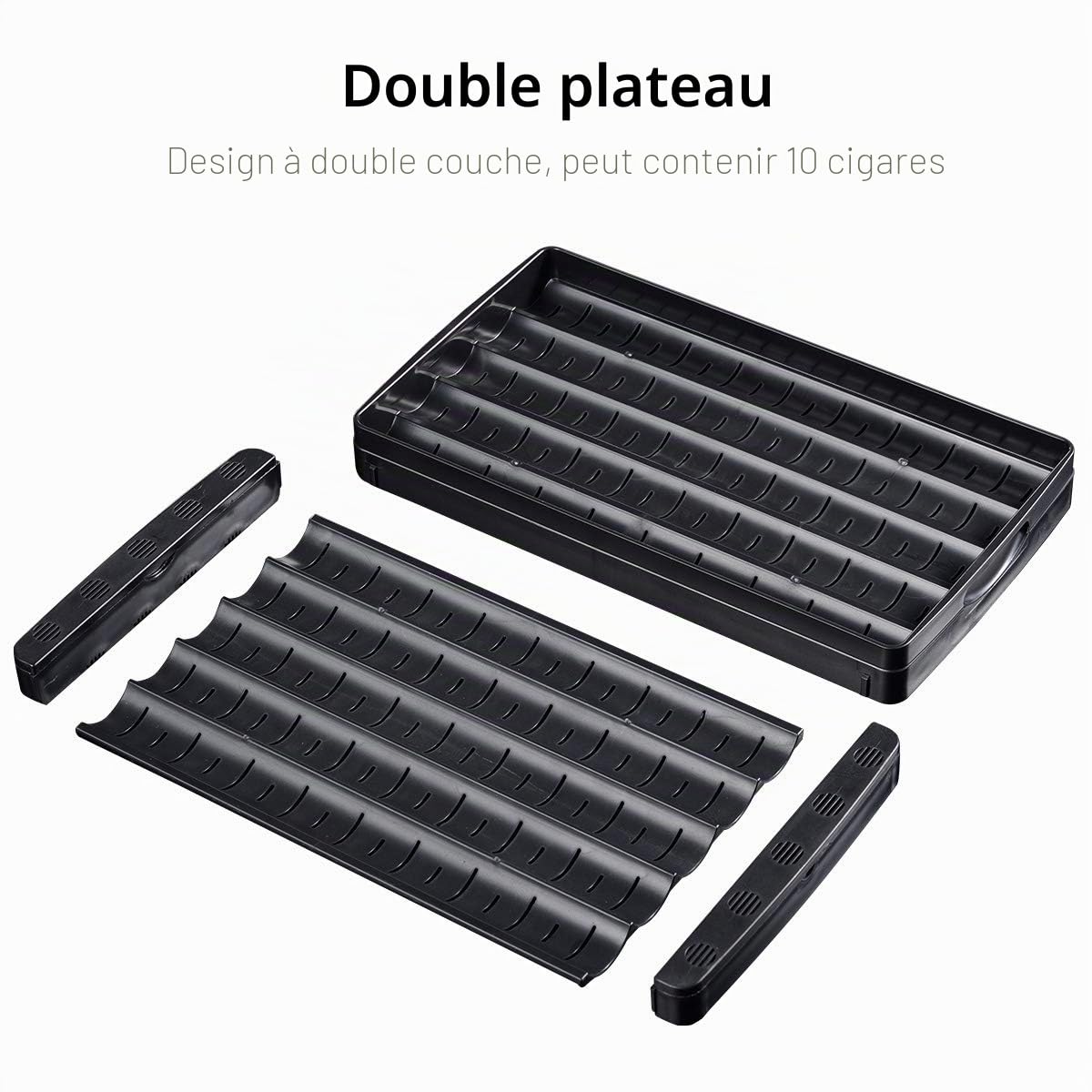 CIGARLOONG Cave à cigares Voyage étui à cigares Double Couche avec hygromètre et humidificateur(Couleur:Noir)