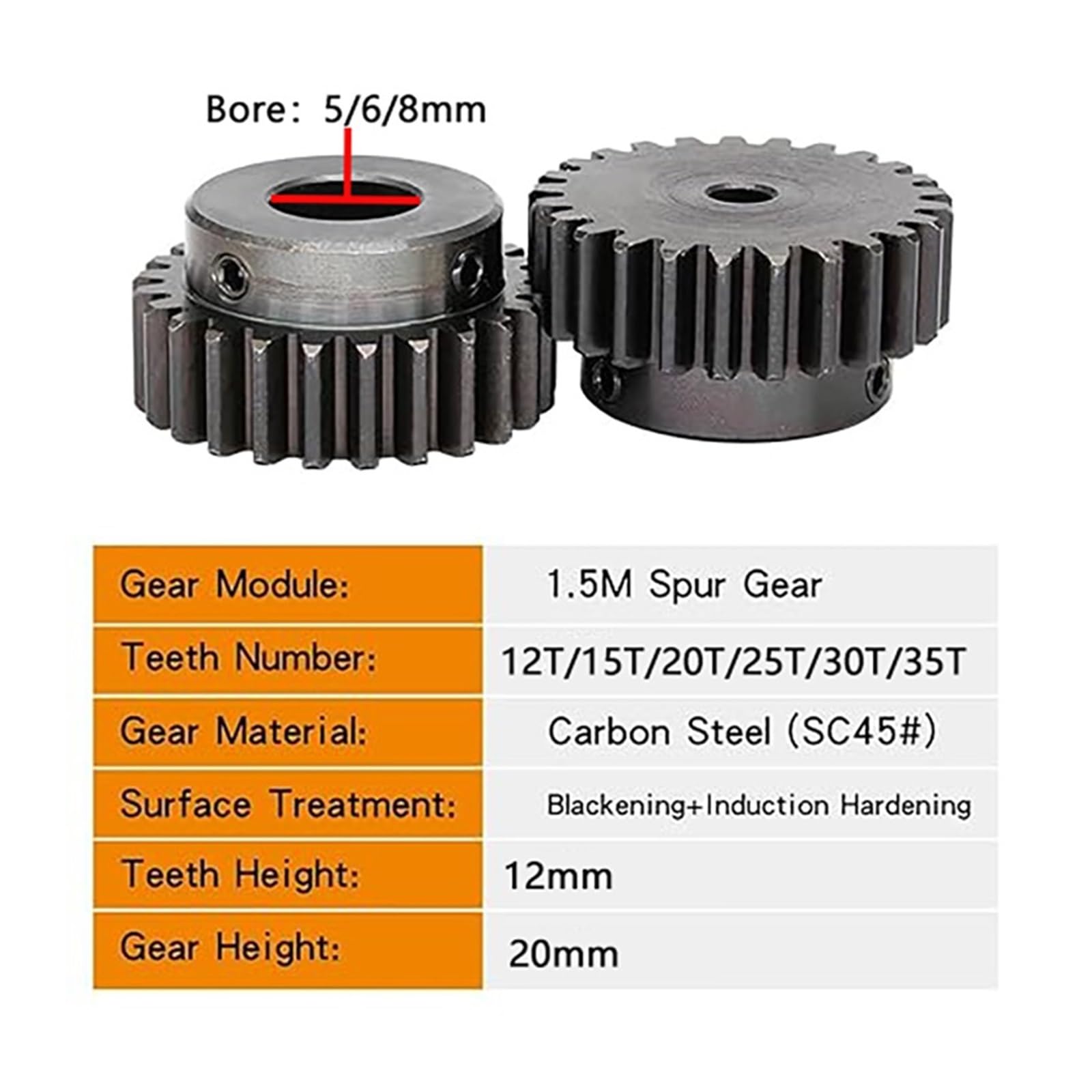 Crémaillère linéaire droite en acier, Pignon d'engrenage droit 1.5 Mod 12T-35T alésage 5/6/8mm étape 15-40mm 45 acier au carbone haute trempe(35 Teeth(Bore 8mm))