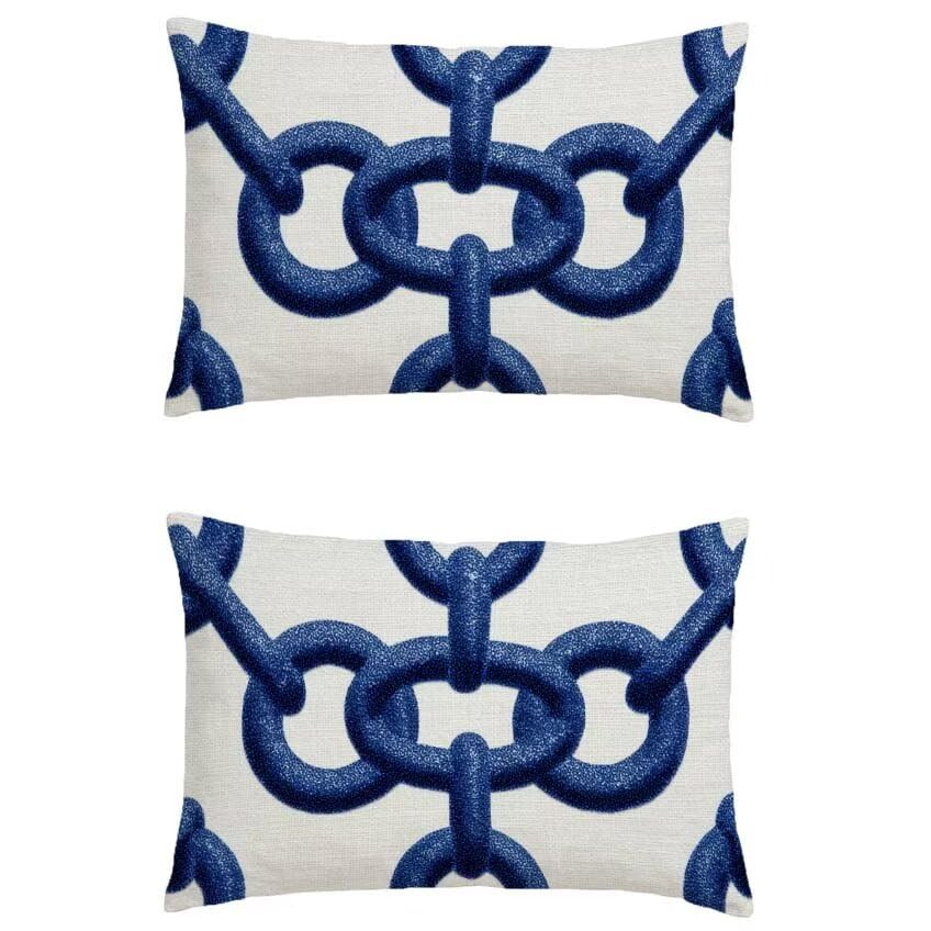 Housse coussin grand format 80x100cm en lin imperméable bleu marine double face