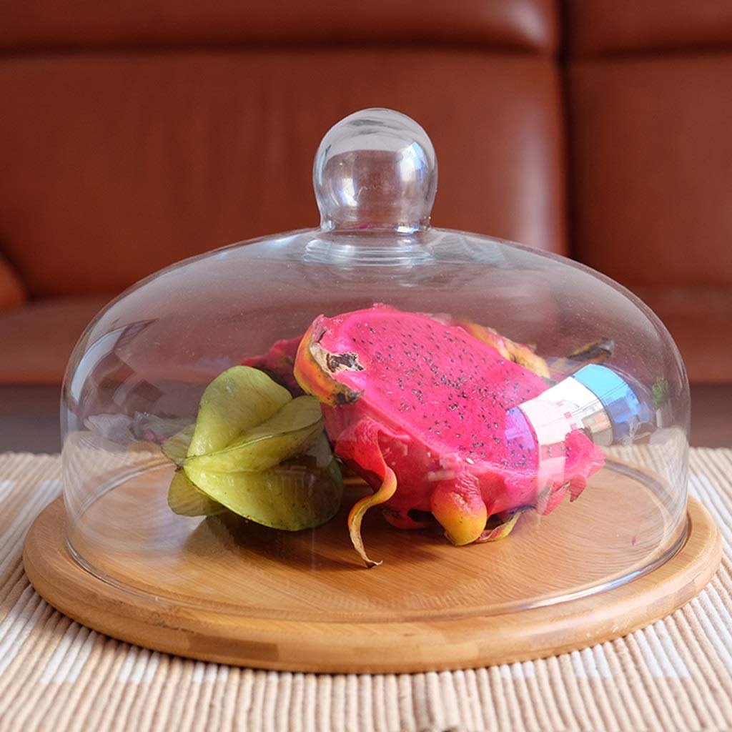 Copertura per Alimenti, Campana Coperchio Microonde,Cupola per Torta in Vetro, Vassoio per Pasticceria in Legno Coperchio per la conservazione degli Alimenti sigillato per Dessert Display a