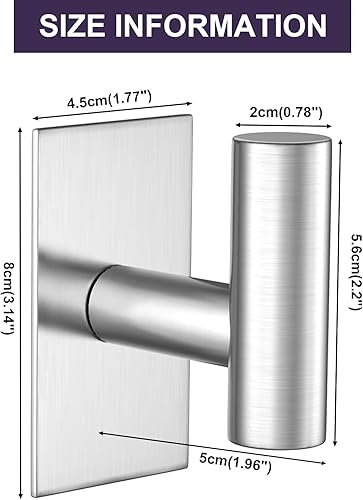 Miniatura 4 de VAEHOLD Ganchos adhesivos de pared, resistentes ganchos de acero inoxidable para colgar abrigos, sombreros, llaves, ropa, gancho de armario para