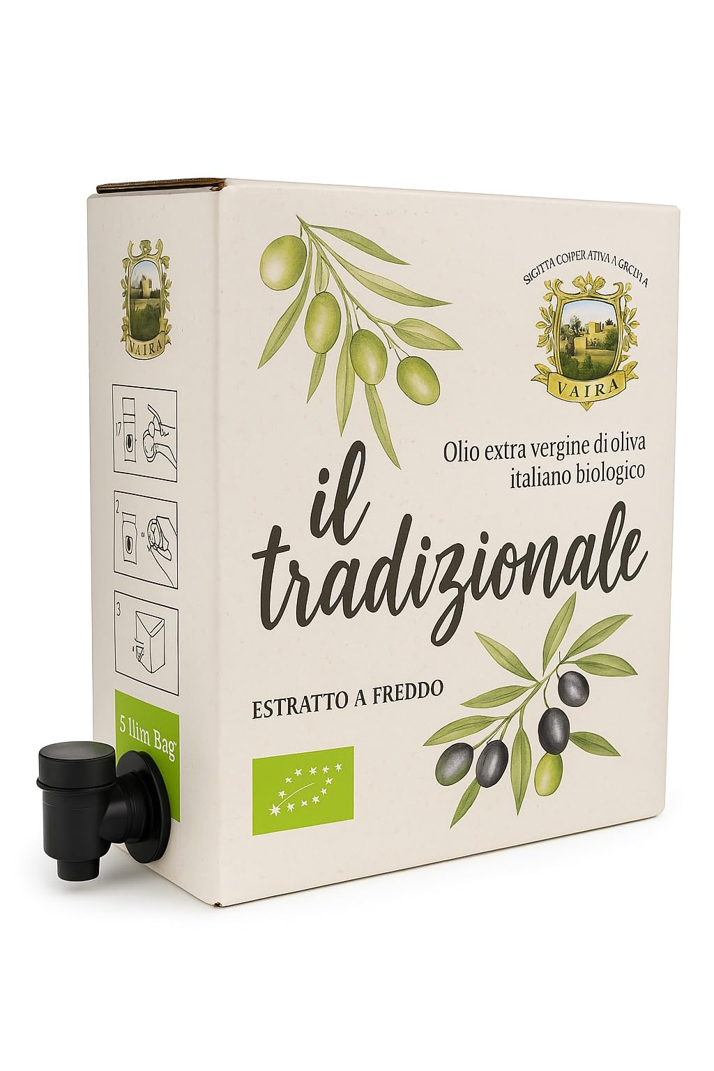 Huile d'olive extra vierge biologique, Ogliarola Garganica italienne, huile EVO extraite à froid, 100% huile des Pouilles, fruité moyen, pack de 2 bidons de 5 L
