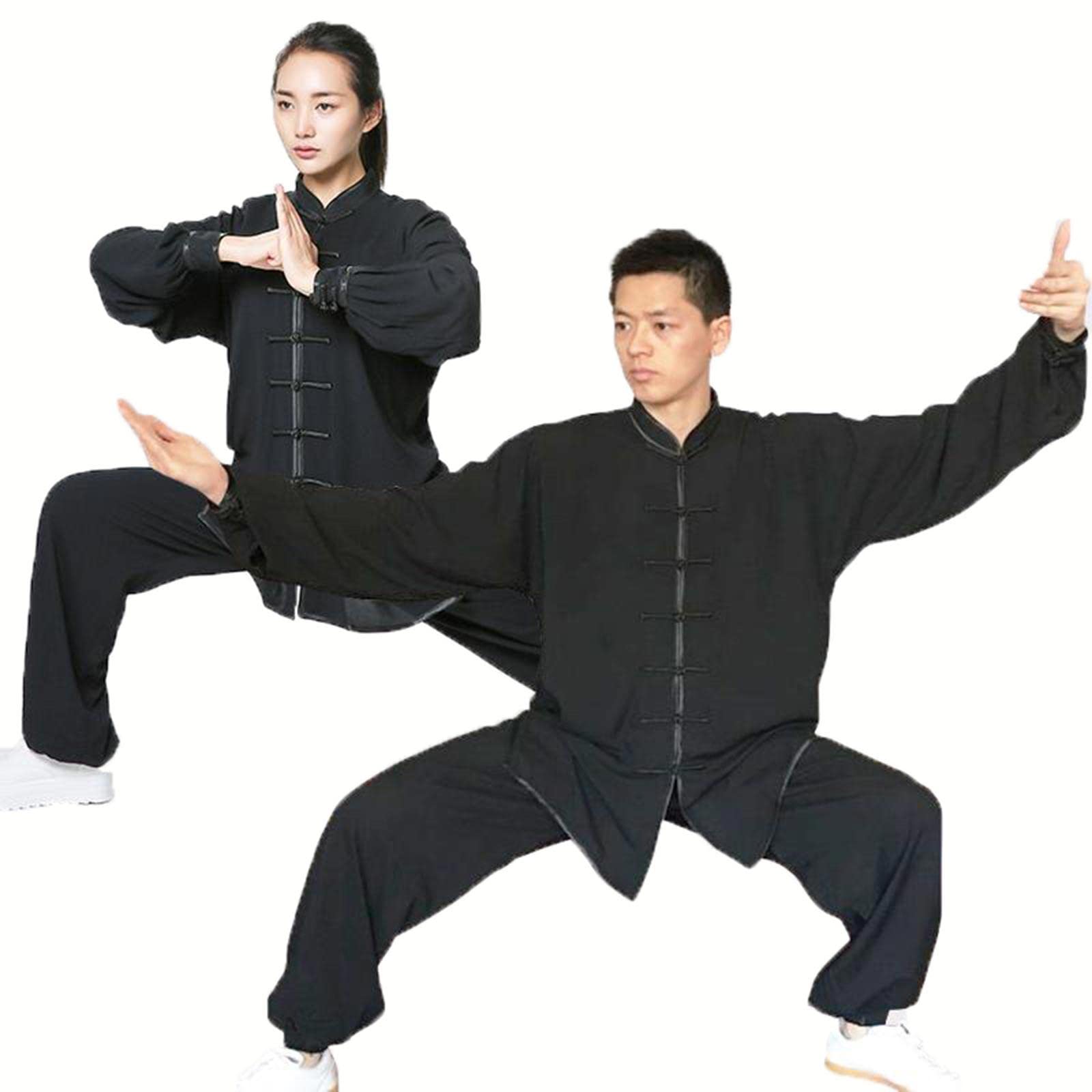 Tai Chi jednolite dla mężczyzn kobiety strój do kung fu ubrania do sztuk walki Wing Chun odzież klasyczna koszula z długim rękawem spodnie mundurek treningowy, czarny-L