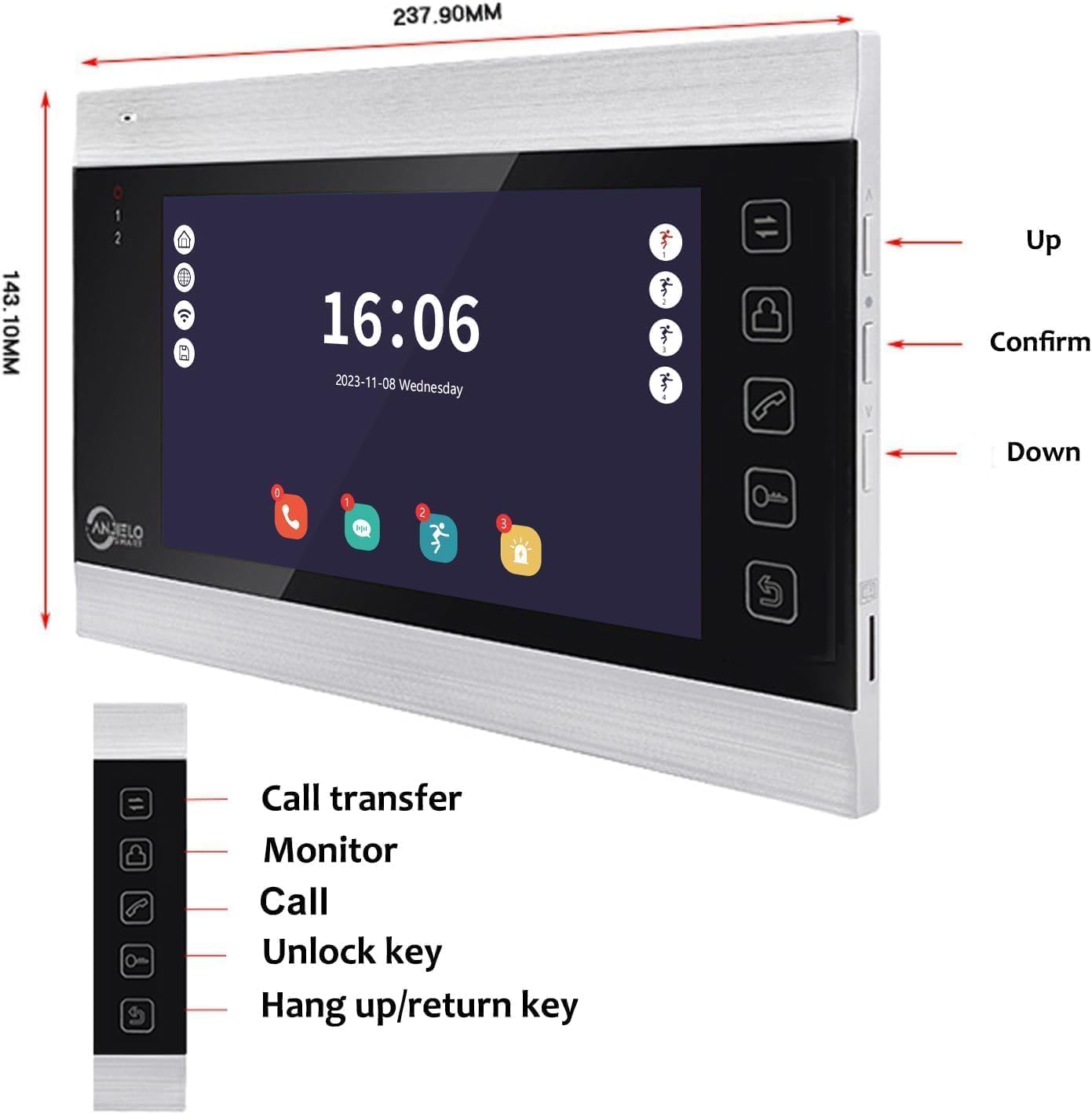 ANJIELO SMART Tuya - Videocitofono cablato Tuya, monitor con telecamera WiFi da 7 pollici 1080p, supporto per visione notturna, rilevamento movimento PIR e registrazione automatica (2 campanelli + 2