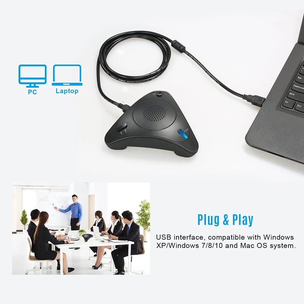 Microfono per conferenza USB Microfono omnidirezionale da Tavolo con Cavo Supporto per Altoparlante Integrato Controllo del Volume Funzione Muto
