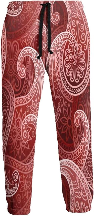 Red Paisley Exotic Jogger Pants Mens 