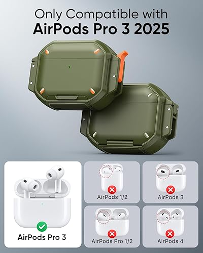 Miniatura 2 de MoKo Funda compatible con AirPods Pro 3 con bloqueo seguro, IP68 impermeable y de grado militar para iPods Pro 3, funda protectora para auriculares
