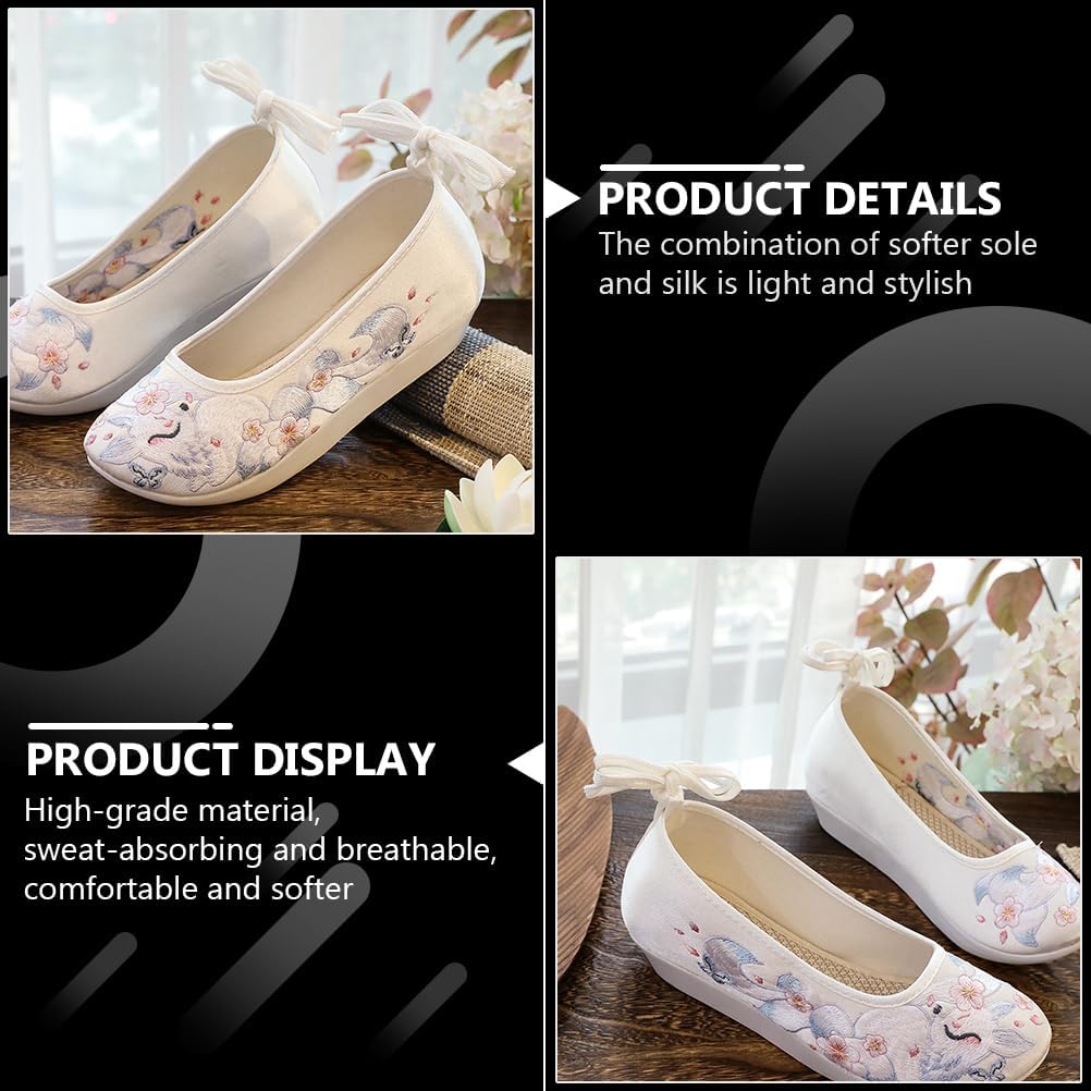 Holibanna Hanfu Embroidered Shoes Performance Shoes Dance Silk Cloth Chinese Retro Christmas New Year Costume White