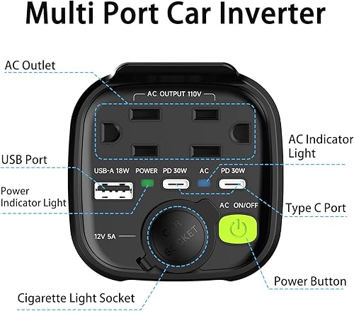 Miniatura 4 de Inversor de corriente para automóvil de 150 W, portavasos CC de 12 V a 110 V, adaptador de enchufe de automóvil, convertidor de salida para