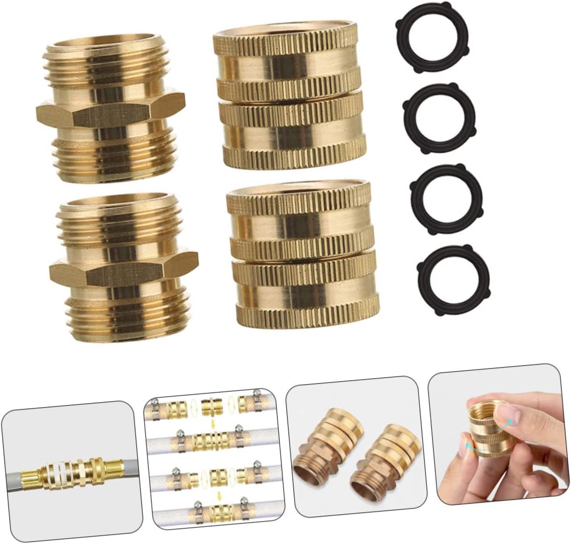 Male Iron Thread Flexible Tap Adapters Hose Connector Fittings Set,Air Line Connectors Hose Fitting Quick Connectors Air Coupler and Plug Set, 8 Pairs Water Pipe Extension Joint car wash Accessories B