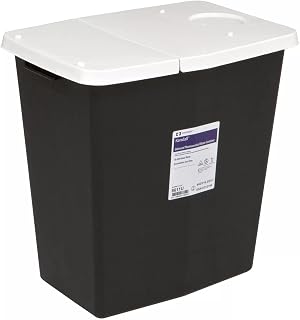 Universal Pharmaceutical Waste Container, Hinged Lid, Black, 12 Gallon, Case of 10