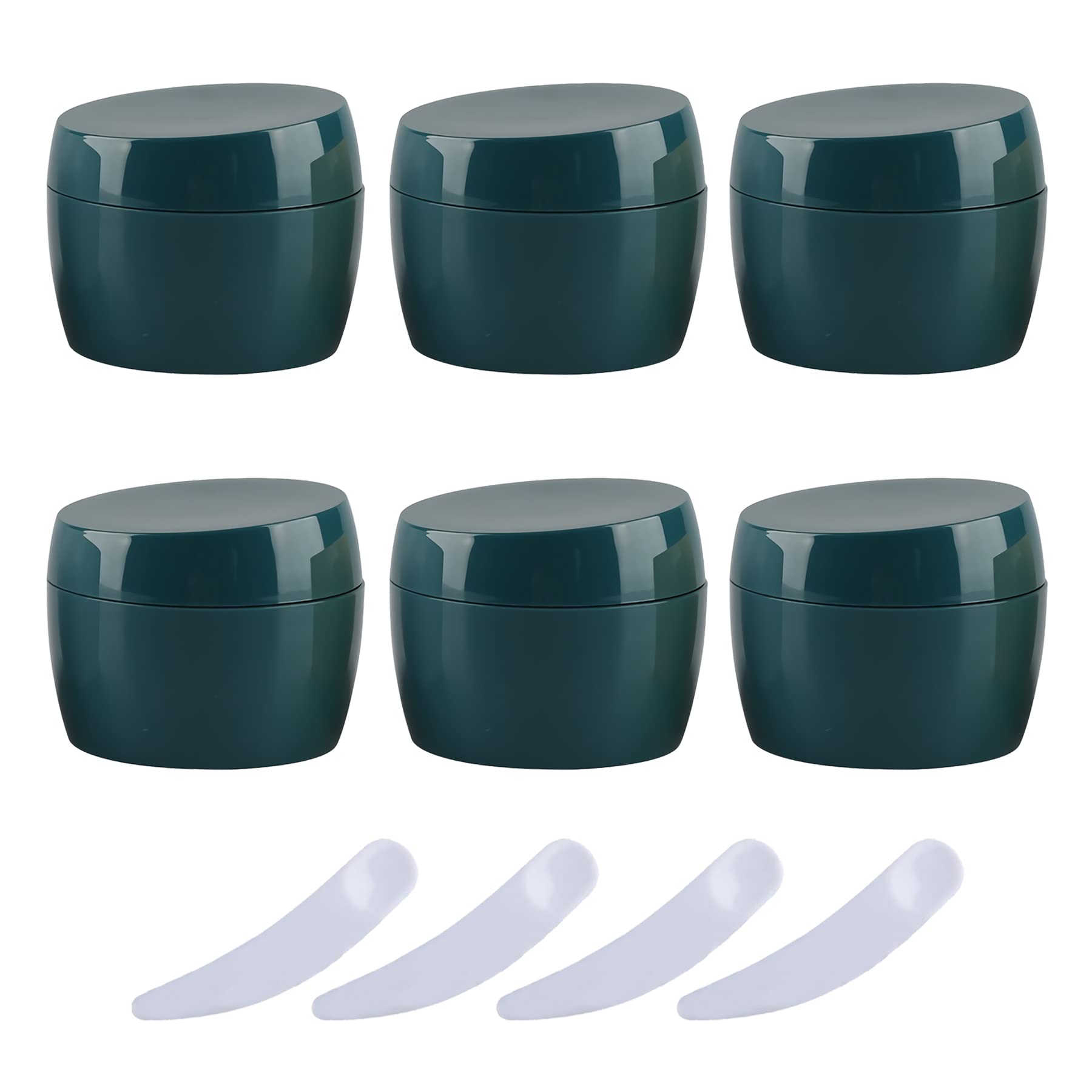 KRXSOBNV Cosmetic Jars, Pack of 6, 50ml with lid Lotion Storage Container Face CreamTravel Bottle + 4 X Spatula(Green)