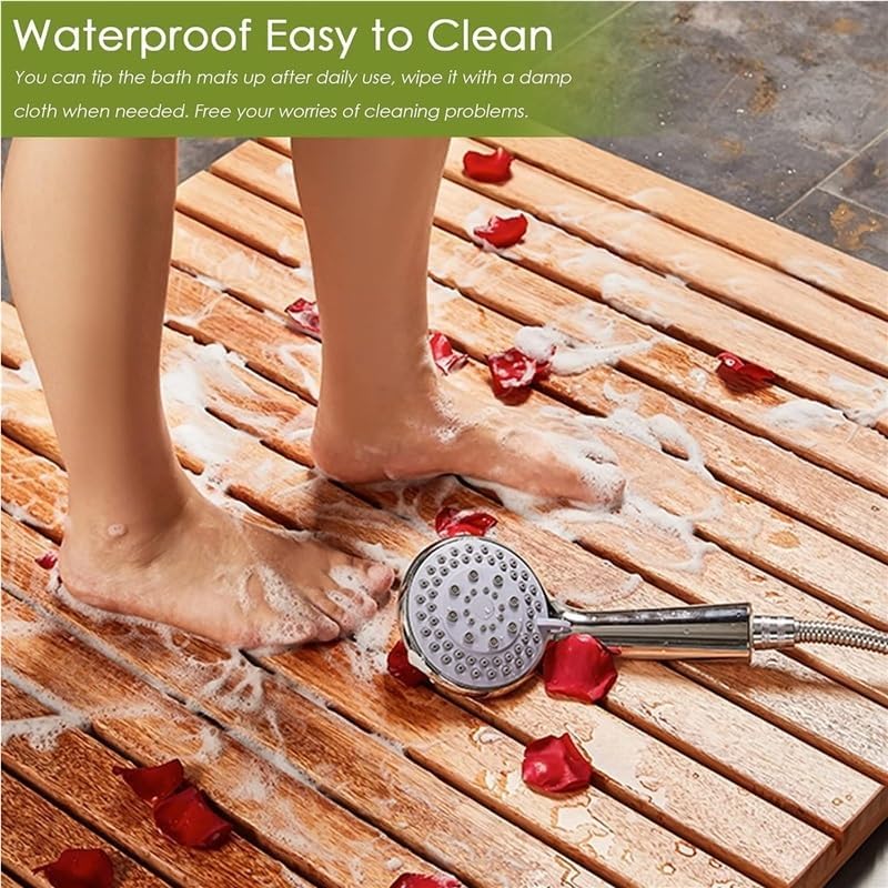 Natural Teak Wood Shower Bath Mat, Customizable Non Slip Wooden Shower Mat for Inside Shower,Wood Bathtub Mat for Spa, Sauna, Pool and Hot Tub, Indoor and Outdoor Use(26x44in(66x112cm))