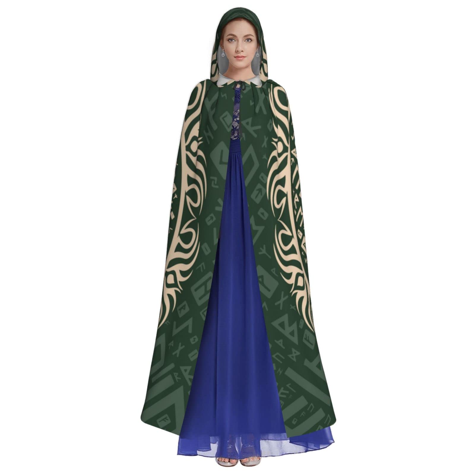 Muxxirt Celtic Viking Tree Life Goddess Hooded Robe Cloak For Adult Men Women Cosplay Costumes, Celtic Green Reto Goddess - Image 2