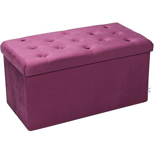 B FSOBEIIALEO Folding Storage Ottoman, Long Shoes Bench, Velvet Footrest Stool Seat 31.5"x15.7"x15.7" (Purple, Large)