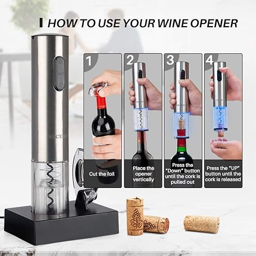 Miniatura 7 de NewAir Enfriador de vino compacto y abridor de vino eléctrico Secura, abridor de sacacorchos eléctrico automático de botellas de vino con cortador