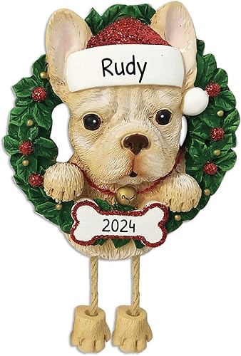 Elfos - Adornos de Navidad personalizados para perros, corona de bulldog francés y adorno para la primera Navidad de los amantes de los perros