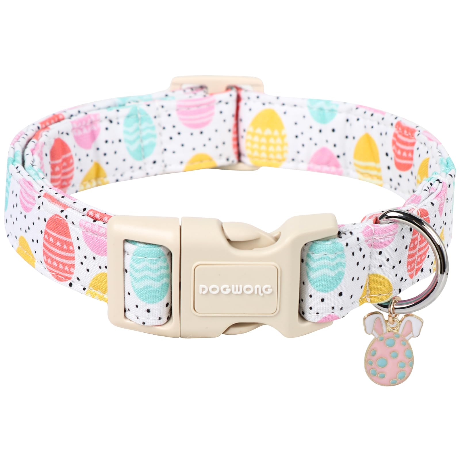 DOGWONG Easter Dog Collar, Colourful Easter Eggs Print Dog Collars, Adjustable Cute Puppy Collar with Plastic Buckle for Small Medium Large Dogs, S
