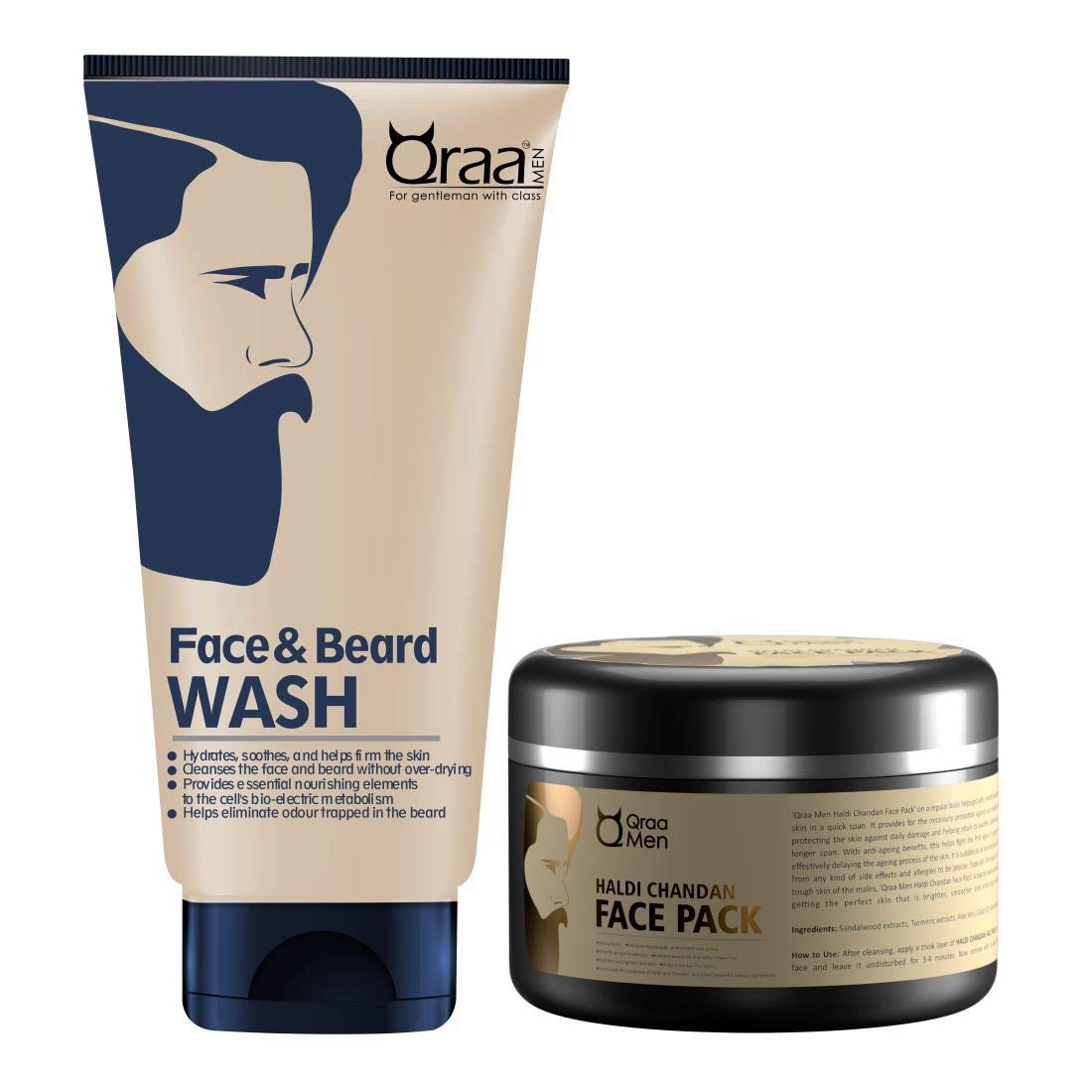 Qraa Men Daily Value Pack, Pack Of Haldi Chandan Face Pack & Face and Beard Wash, 220 g (Pack of 2)