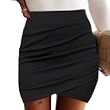 Women's Bodycon Ruched Tulip Mini Skirt Elastic High Waist Asymmetrical Short Skirts