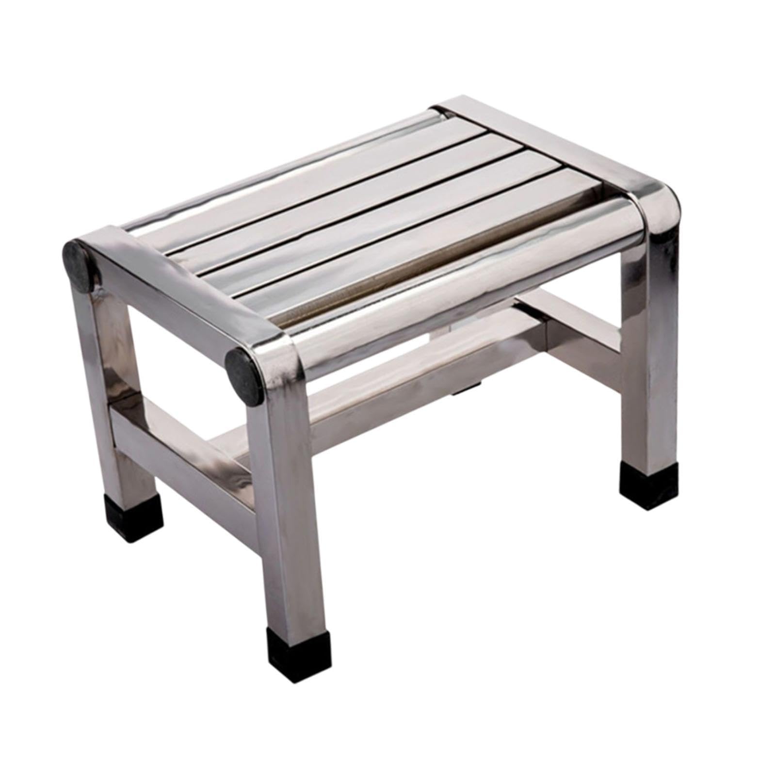 Sgabello da Doccia con Poggiapiedi in Acciaio Inox, Sgabello da Bagno per Soggiorno, Comodino, Cucina, 31 Cm x 21.6 Cm x 36 Cm