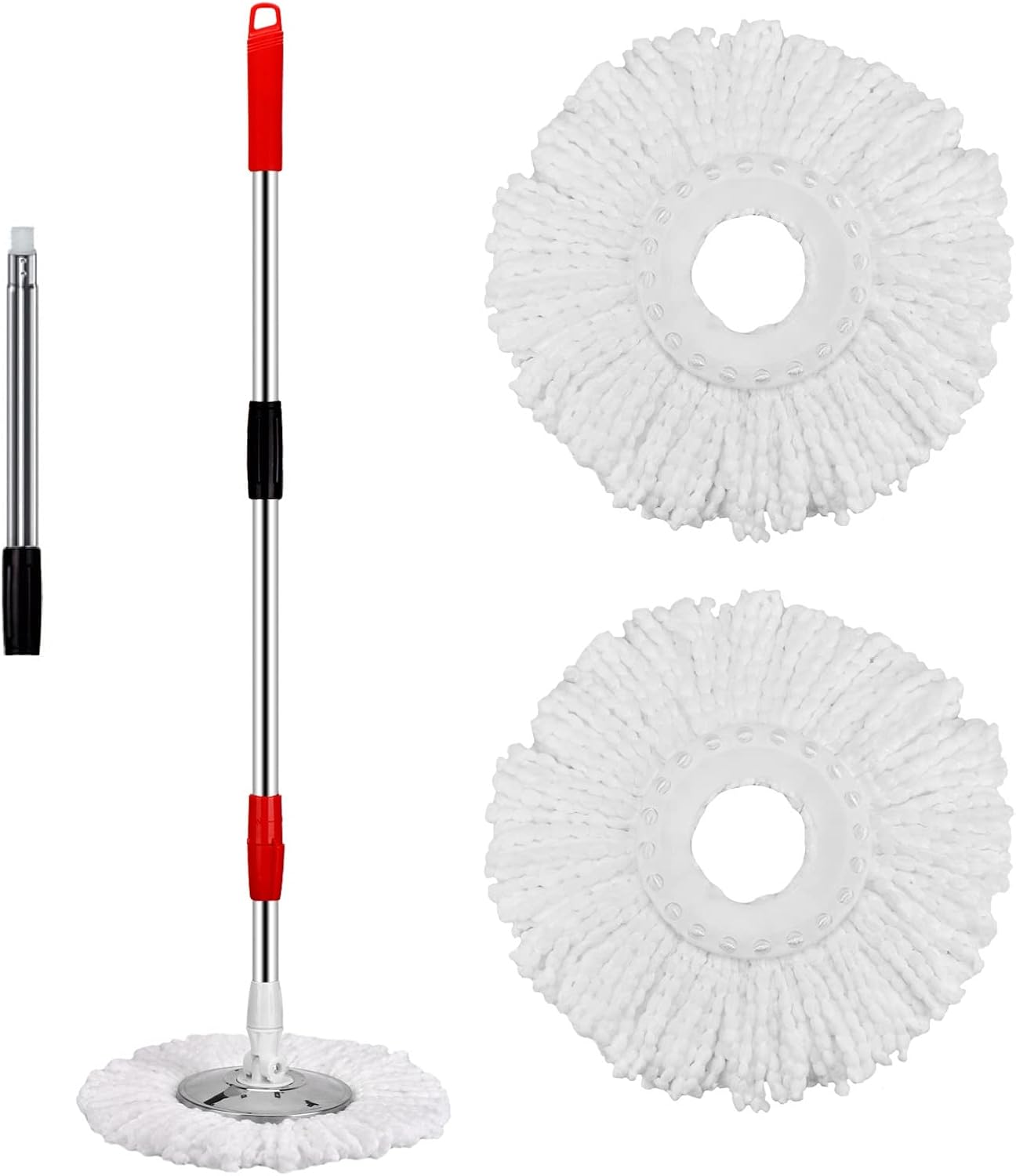 Spin Mop and Bucket, 360 Mop and Bucket with Wringer Set + 2 Mop Heads, Stainless Steel Floor Spin Mop Bucket System for Floor Cleaning