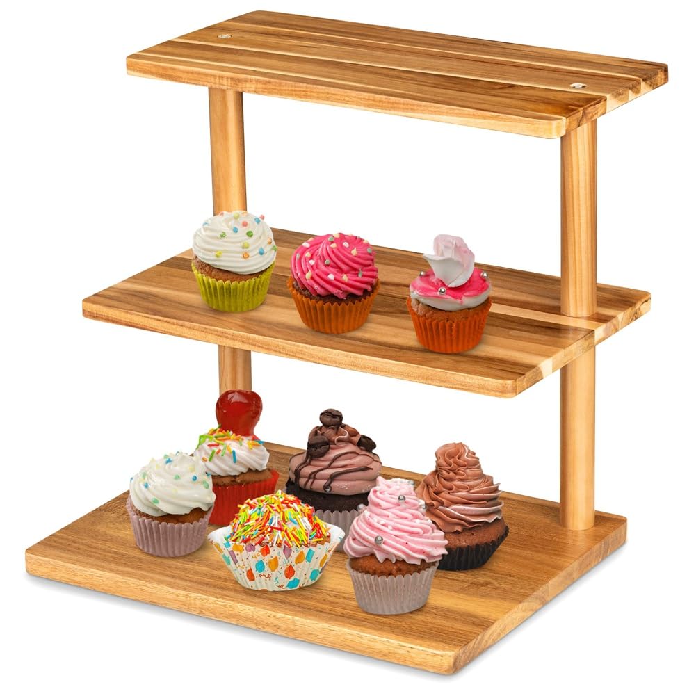 CTRLZS 3 Tier Cupcake Stand, Wooden Tiered Serving Trays for Party Buffet, Wooden Tra for Charcuterie, Tra Cheese Board
