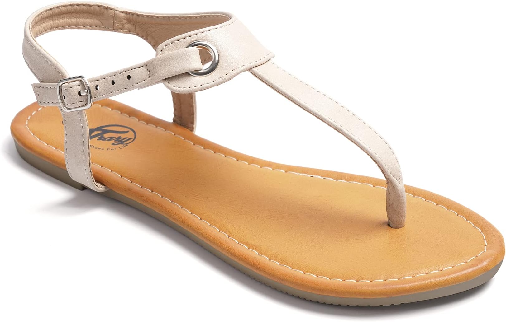 Trary Thong Sandals with T-Strap Open Toe Ankle Buckle Flat Sandal for Women