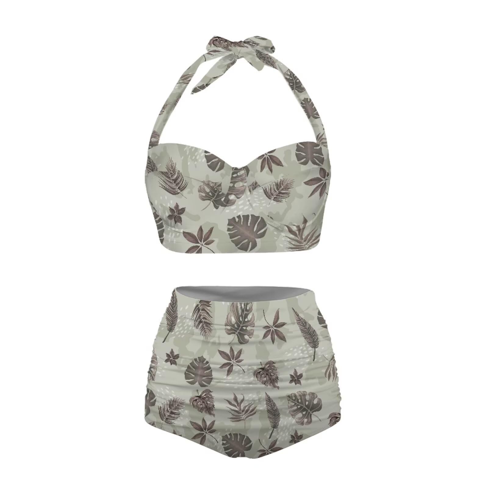 Costume da bagno da donna a due pezzi a vita alta con controllo della pancia, copertura completa