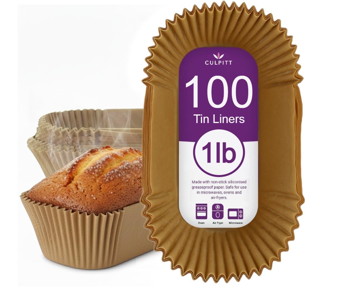 Culpitt 1lb Loaf Tin Liners, 100 Pack, Non-Stick Siliconised Greaseproof Paper for Baking Bread and Cakes, Air Fryer Liner, Made in The UK