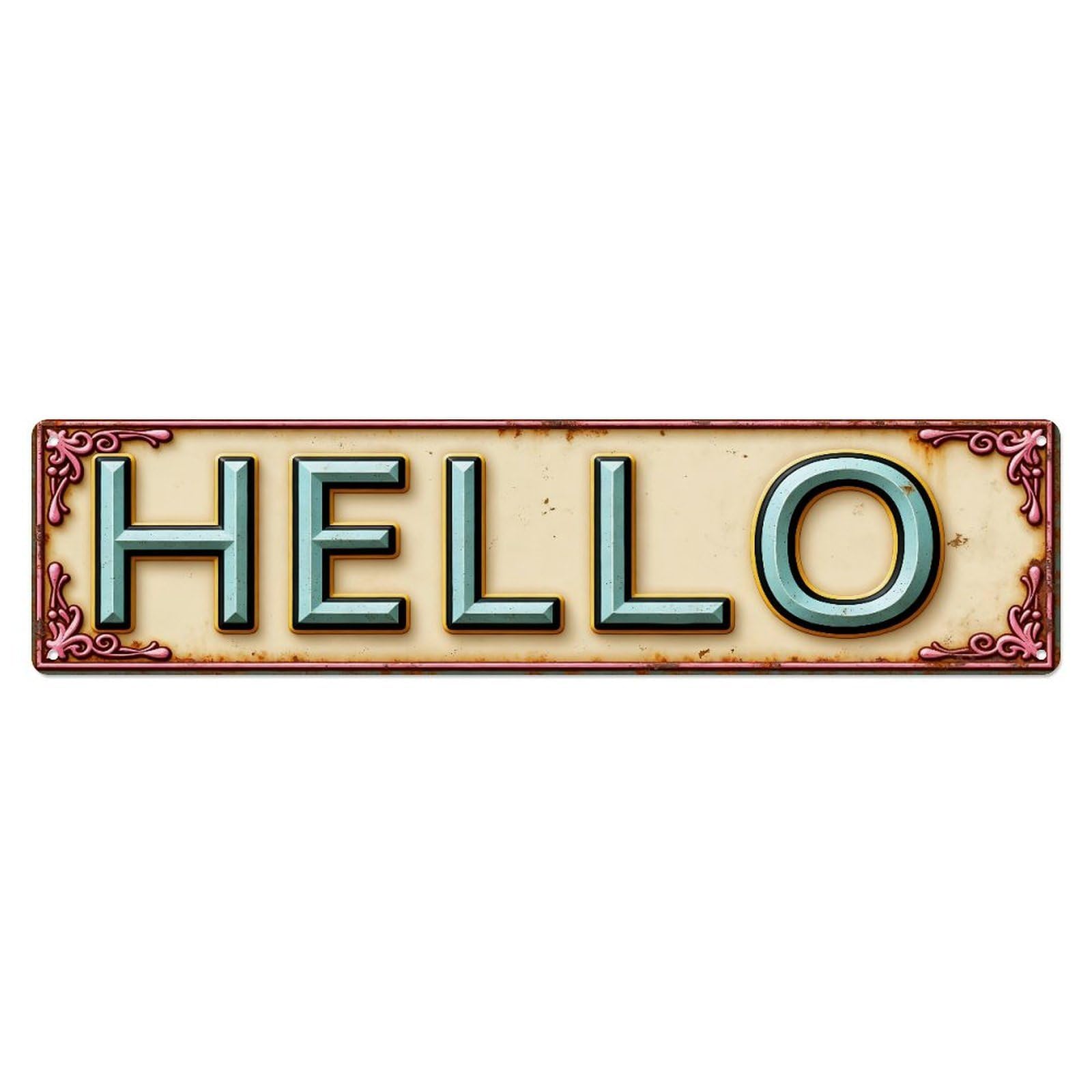 Hello Vintage Decorative Sign Pattern Metal Tin Sign Plaque