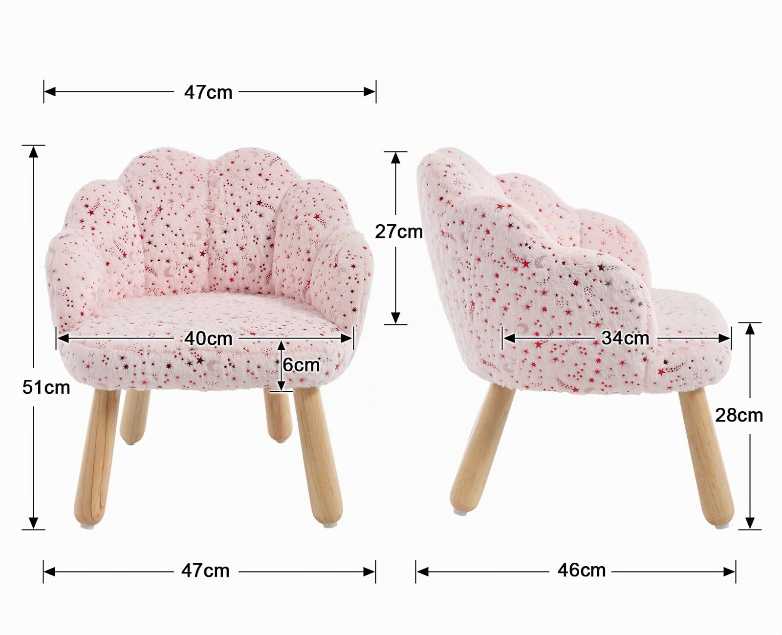 Sedia Carina per Bambini in Pelliccia Poltroncina per Bambini con Schienale a Petali Divanetto Bambino in Legno per Camera da Letto/Soggiorno/Sala Giochi, Rosa