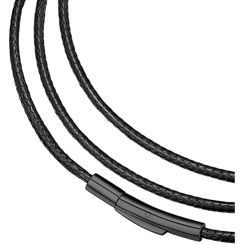 FaithHeart Braided Leather 2MM/3MM Necklace Cord for Men with Stainless Steel Snap Clasp, Waterproof Woven Wax Rope Chain for Pendant with Delicate Gift Box