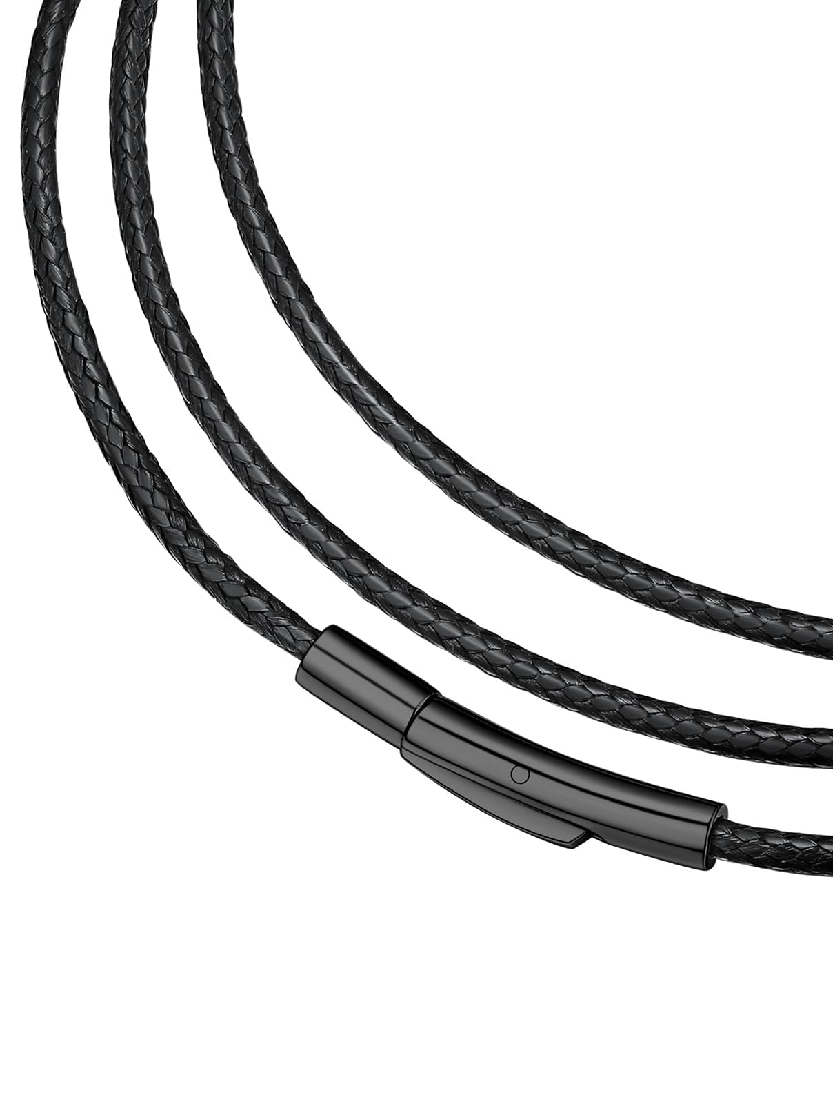 FaithHeart Braided Leather Cord 2MM/3MM Chain Necklace Stainless Steel Durable Snap Clasp, Men Women DIY Waterproof Woven Wax Rope Chain for Pendant (Gift Packaging)