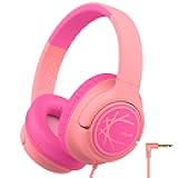 iClever Kids Headphones with Cord, 85dBA Safe Volume Wired Headphones for Kids, Stereo Sound Foldable Adjustable, 3.5mm Jack, Over Ear Kid Headphone for School/Boys/Girls/iPad/Tablet/Travel, Pink2