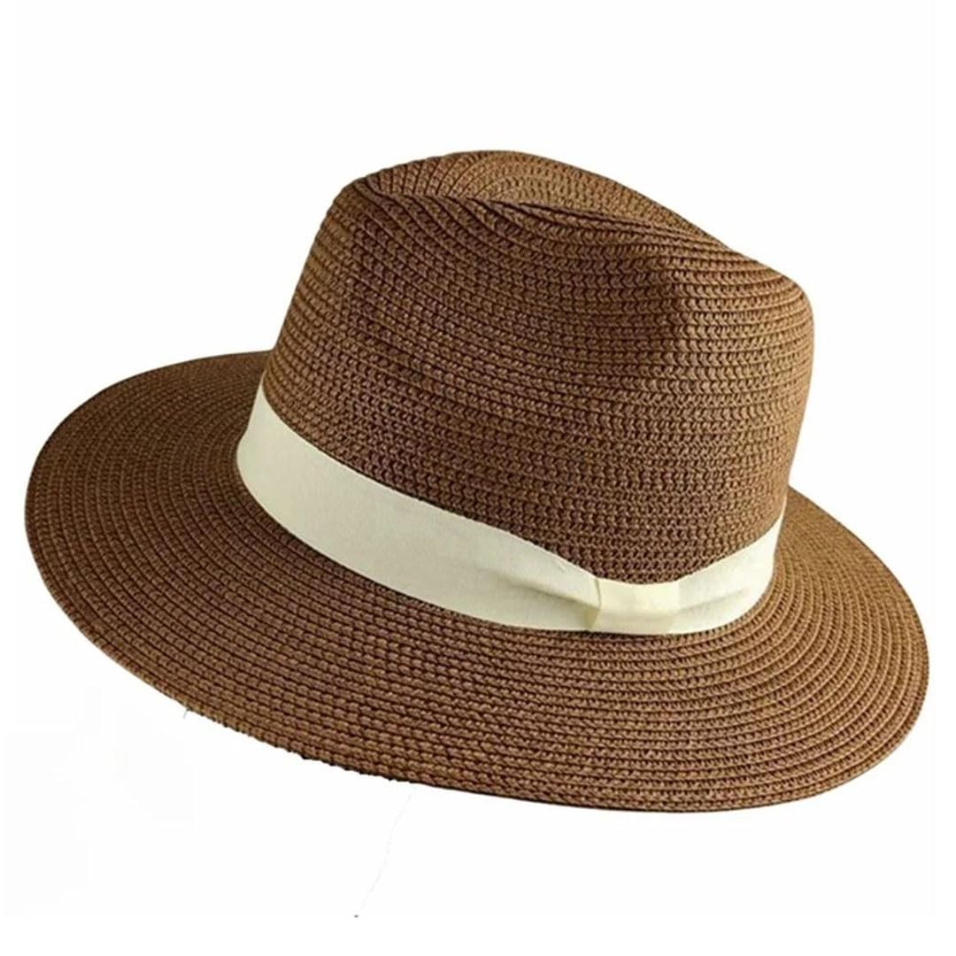 Cappello Panama da donna a tesa larga da spiaggia, Nero , 7 1/8-7 3/8
