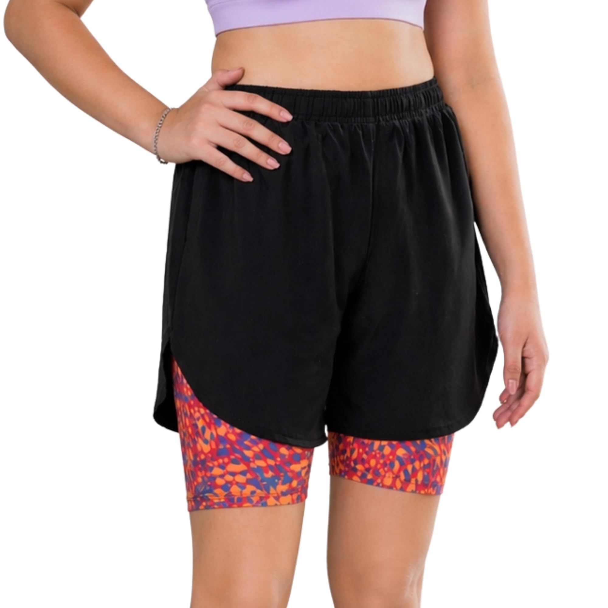 Stylish Women 2 in 1 Double Layer Shorts with Tight, Side Cut Design & Printed Compression Tight, Gym Shorts for Women Workout, Running & Sports Shorts-image-41