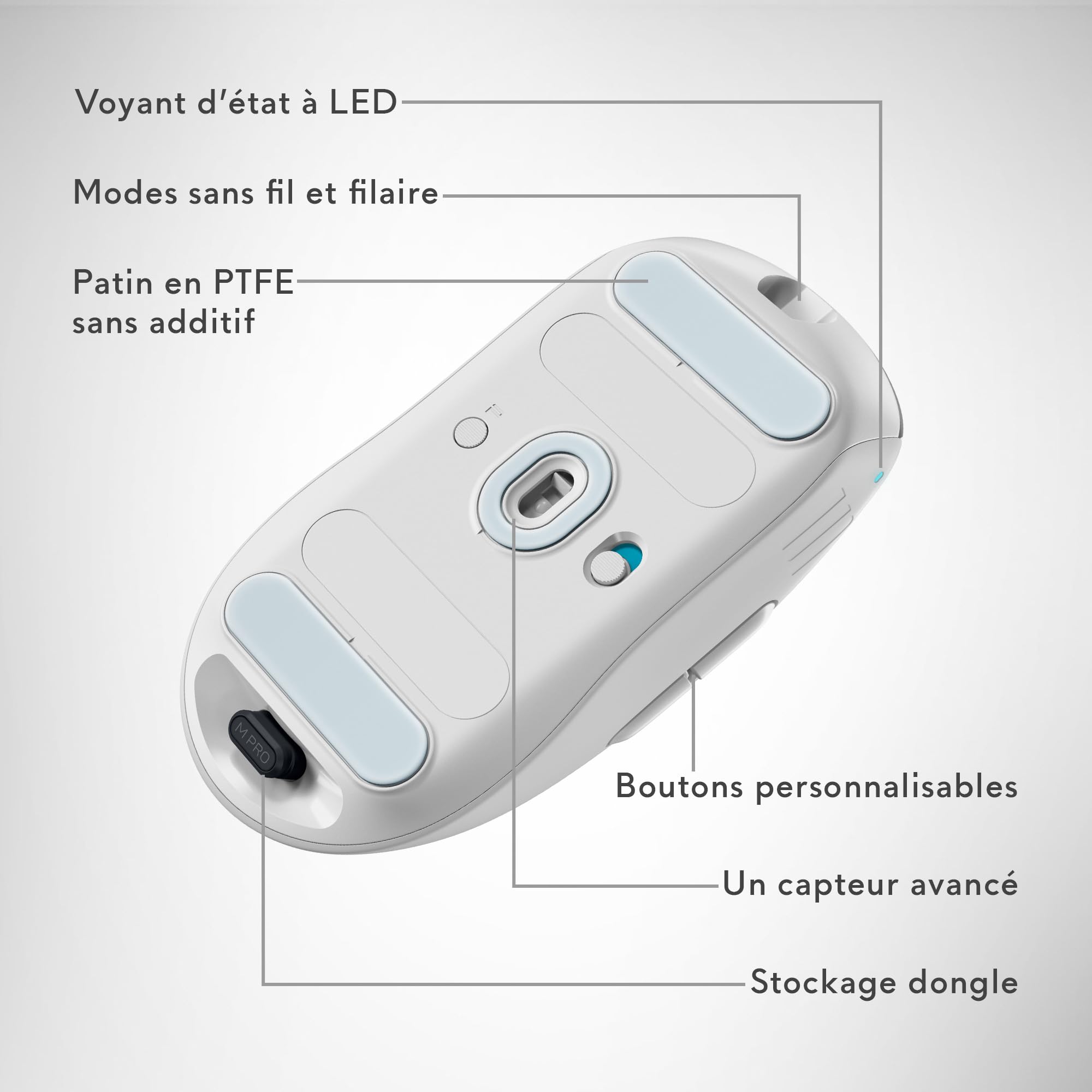 Alienware Pro Souris Gaming Sans Fil, réponse 4 KHz, commutateurs optiques magnétiques, ultralégère <60 g, 120 h d’autonomie, capteur 26 000 PPP, Lunar Light