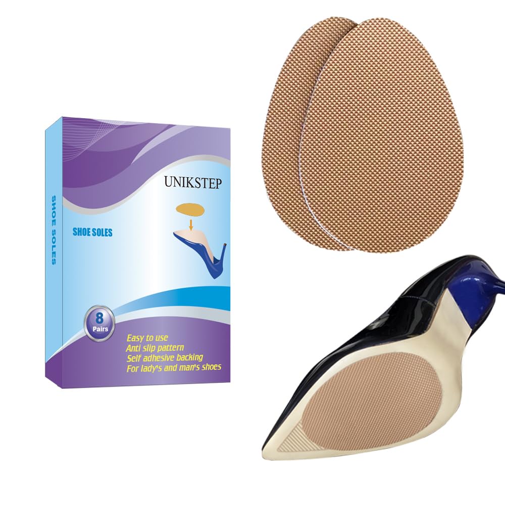 Unikstep 8 Pairs (16 Pieces) Shoe Sole Anti Slip Pads, Non Skid Self Adhesive Rubber Grips, Shoe Bottom and Heel Protectors (Khaki)